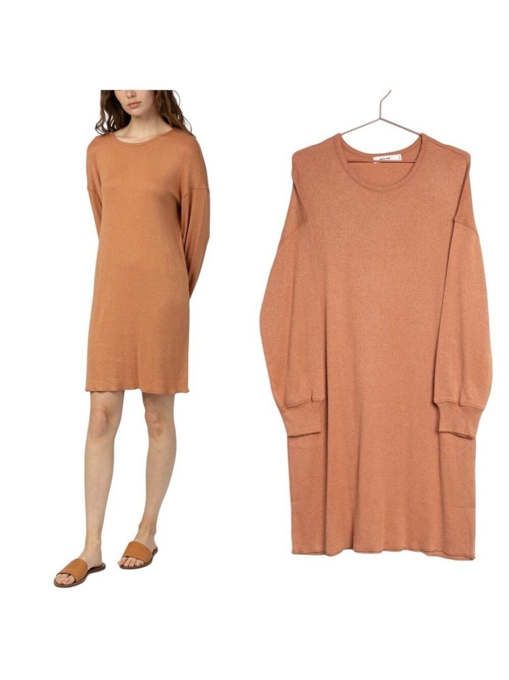 Mod Ref Relaxed Fit Soft Knit Scoop Neck Drop Shoulder Long Sleeve Dress